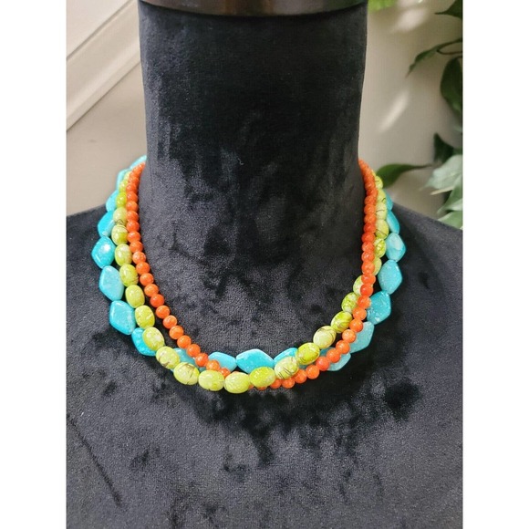 Premiere Designs Three Strand Orange Green Aqua Women’s Necklace 18” Sta… - Picture 7 of 7